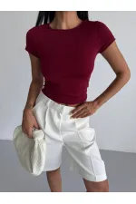 Kadın Bordo Bisiklet Yaka Sandy Bluz HZL25S-FRY123191