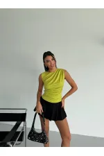 Kadın Fıstık Yeşili Büzgülü Kolsuz Sandy Bluz HZL26W-FRY122751