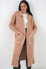 Gilet long oversize en maille pour femme 15962 - Camel