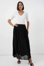 Jupe doublée à imprimé floqué pour femme 8069 - Noire