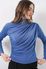 925 Büzgü Detaylı Sandy Bluz - İndigo