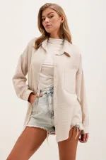 Chemise oversize en lin à poche unique 20153 - Crème