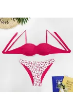 Kadın Mürdüm Beyaz Çiçek Desenli Bikini Takım HZL25S-LC211