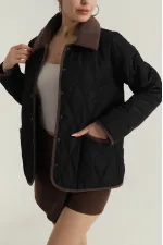 Kadın Siyah Çıt Çıt Kapamalı Kadife Detaylı Kapitone Mont HZL25W-BD152261