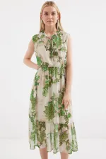 Robe sans manches en mousseline à motifs 2503 - Verte