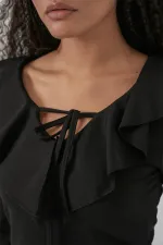 Kadın Uzun Kol Crop Bluz 979 - Siyah