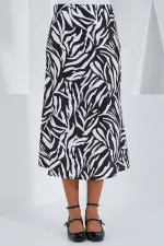 Jupe en satin à motifs noirs et blancs pour femme 15806