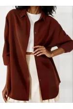 Kadın Kahverengi Oversize Uzun Basic Gömlek Hzl22w-bd139001