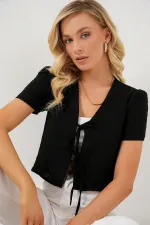 Kadın Kısa Kol Crop Bluz 958 - Siyah