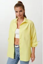 Kadın Sarı Oversize Uzun Basic Gömlek Hzl22w-bd139001