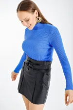 Pull col roulé côtelé Sax pour femme HZL22W-BD1445001