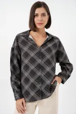 Women's Oversize Patterned Shirt 20372 - Black