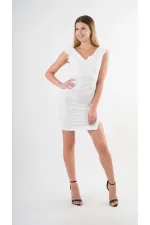 Kadın Beyaz V Yaka Yırtmaç Detaylı Kolsuz Elbise HZL24S-YY272
