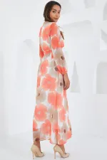 Robe en mousseline de soie orange et beige à fleurs pour femme 2134