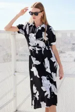 2213 Short-Sleeve Viscose Dress - D. Black