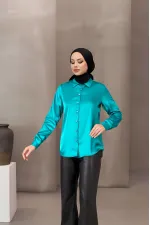 Chemise hijab en satin vert pour femme HZL25W-BD139641