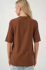 4332 Side Slit Knitted T-Shirt - Brown