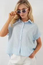 Chemise rayée à manches courtes pour femme 20327 - Bleue