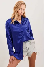 Chemise fluide oversize bleu vif satinée pour femme HZL23S-BD139851