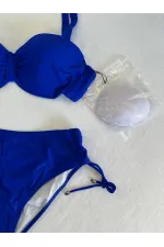 Women's Saxe Blue Stone Embroidered Lined Bikini Set HZL25S-LC3361