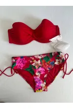 Women's Red Stone Embroidered Floral Patterned Bikini Set HZL25S-LC3368