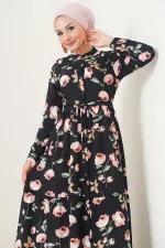 Robe hijab à col mandarin 2144 - Noir intense