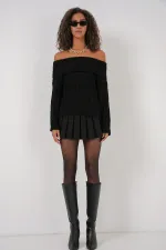 Pull oversize en maille à épaules dénudées pour femme (réf. 15908) - Noir