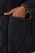 Manteau matelassé en velours bleu marine pour femme, avec fermeture à pression HZL25W-BD152261