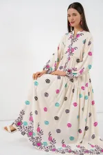 Kadın Desenli Uzun Tesettür Elbise 2585 - C. Fuşya