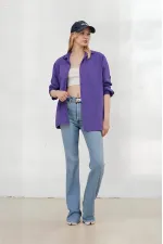 Kadın Mor Oversize Uzun Basic Gömlek Hzl22w-bd139001