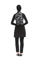 Kadın Siyah Beyaz Desenli Uzun Kollu Tam Kapalı Tesettür Mayo HZL25S-AR259/01