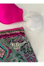 Kadın Fuşya Taş İşlemeli Desenli 3 Parça Bikini Takım HZL25S-LC3326