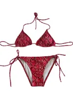 Kadın Kırmızı Yılan Derisi Desen Boyundan İp Bağlamalı Üçgen Bikini Takımı HZL25S-LC5005