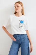 911 Printed Knitted Basic T-Shirt - Blue