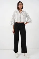 Chemise courte rayée oversize pour femme 20326 - B. Blanc