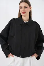 Kadın Oversize Kısa Ceket 0732 - Siyah
