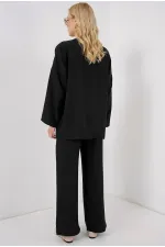 Kadın Siyah Keten Bağlama Detaylı Kimono Pantolon İkili Takım HZL26S-BD167271