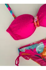 Ensemble bikini doublé brodé fuchsia pour femme HZL25S-LC207