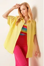 Kadın Sarı Oversize Uzun Kısa Kollu Basic Poplin Gömlek HZL22S-BD1201201