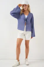 Kadın Önü Bağcıklı Bluz 952 - İndigo