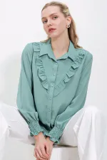 20223 Ruffled Long-Sleeve Shirt - Light Green