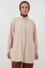 Kadın Uzun Gömlek Tunik 5945 - Krem