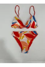 Kadın Çok Renkli Tropikal Desenli Astarlı Üçgen Bikini Takım HZL25S-AR1616