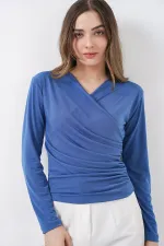 939 Wrap Neck Sandy Blouse - Indigo
