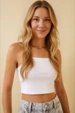 Kadın Beyaz İp Askılı Örme Büstiyer HZL24S-ZK12001