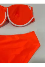 Women's Orange Stone Embroidered Lined Plus Size Bikini Set HZL25S-LC01