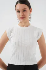 Kadın Sıfır Kol Taşlı Bluz 931 - Beyaz