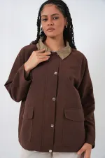 Veste oversize pour femme avec poches décoratives 5973 - Marron