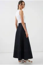 Kadın Lacivert Yüksel Bel Uzun Jean Etek HZL26W-BD180661