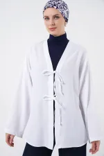 Kimono hijab en lin 5968 - Blanc